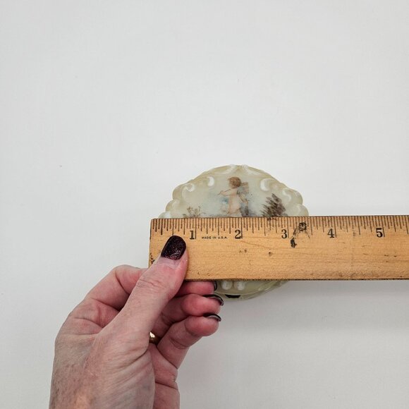 Antique Wave Crest Vanity Trinket Box Painted Cherub Carrying Fish Net Scene - Picture 10 of 13